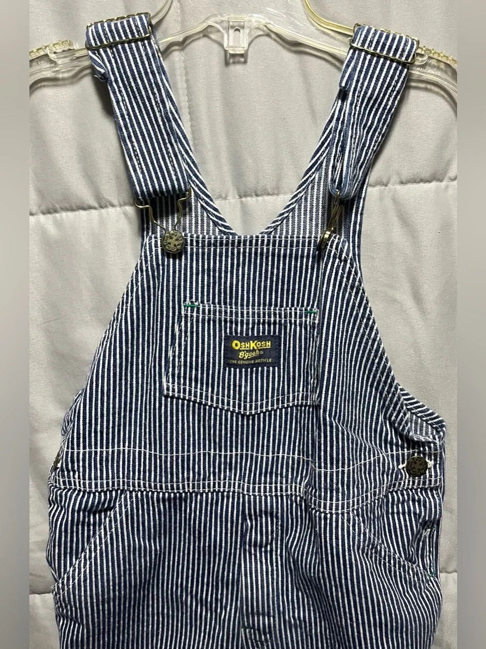 Vintage 90s OshKosh B’Gosh Hickory Stripe Overalls Size 7 Railroad Stripe